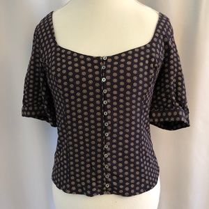 Free People Dark Blue Boho Floral Top